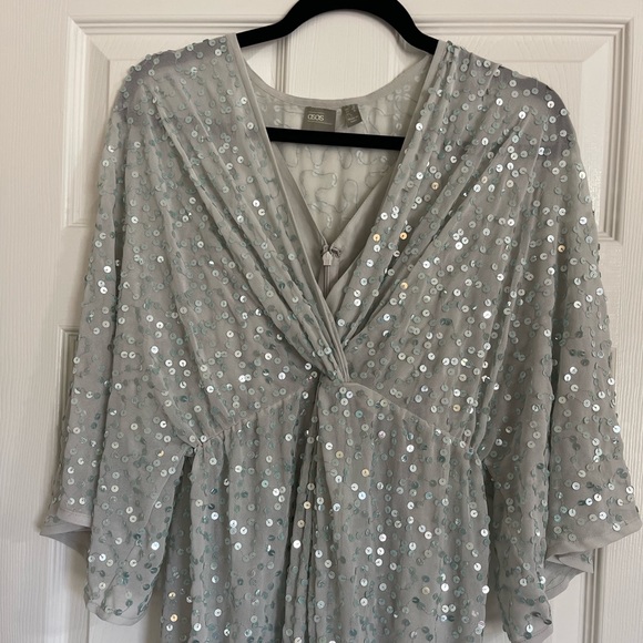 ASOS Ice Blue Scatter Sequin Midi Dress - Picture 2 of 6